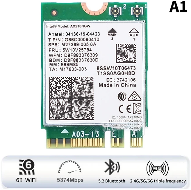 인텔 AX210 블루투스 5.3 M.2 무선 카드 노트북 PC용 와이파이 6E AX210NGW 2.4Ghz 5Ghz 5374Mbps 80, 01 AX210