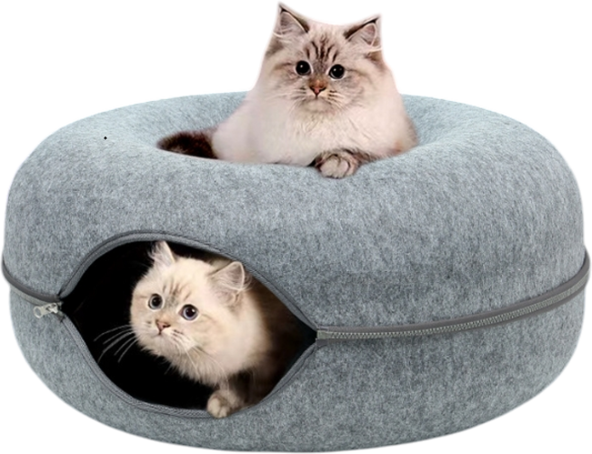 고양이숨숨집 고양이 터널 도넛 숨숨집 캣터널 쿠션 침대 방석, 1개, 도넛연그레이L