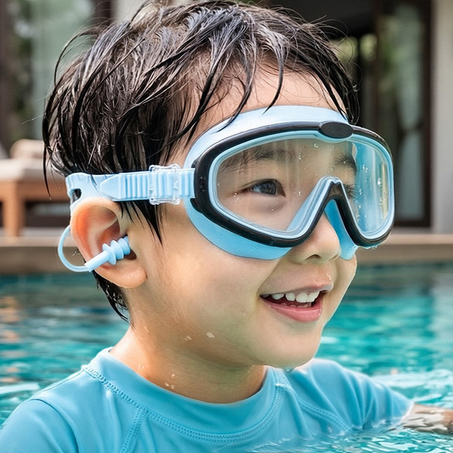 안심소재 우디우디 자국 안 남는 김서림방지 어린이 유아동 고글 수경, 1개, 스카이블랙