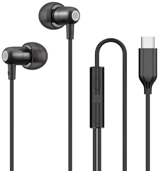 작은 귀용 인이어 C타입 이어폰 마이크 리모컨 포함 부드러운 착용, 스몰 C타입이어폰   검정