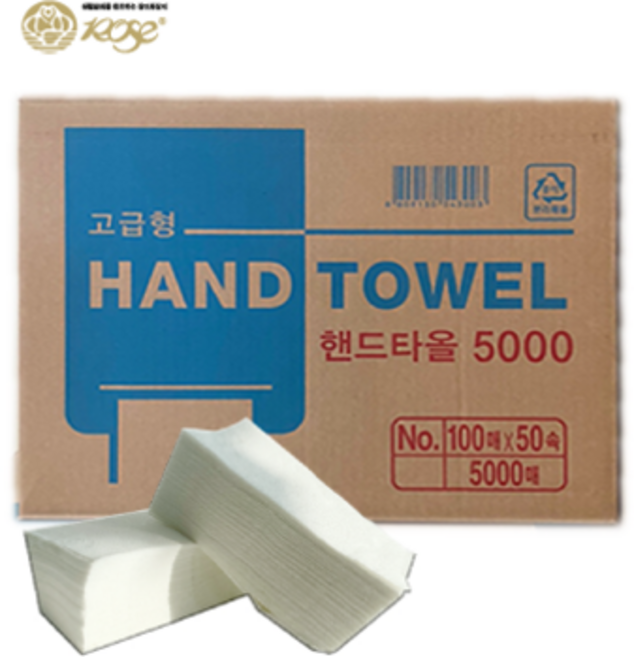 장미화장지 핸드타올 5000매 (100매 X 50개입) 1box, 95개입, 50개