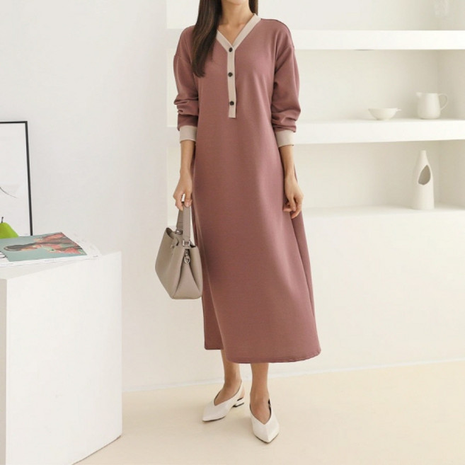 임부복 러플배색원피스 임산부롱원피스 봄가을 간절기 빅사이즈 정장 드레스