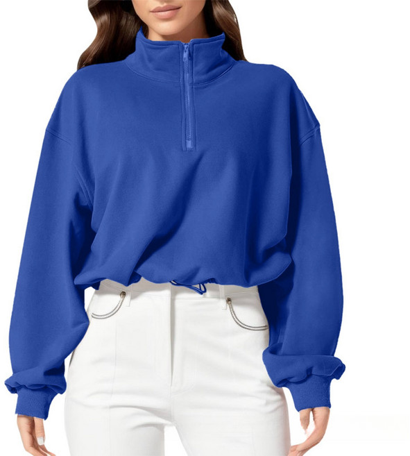 해피유통 여성 지퍼 루즈핏 쇼트 맨투맨 솔리드 긴팔티jhz