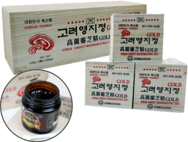 고려 영지정 골드 360 국산 고농축 영지버섯 액기스 농축액, 120g, 3개