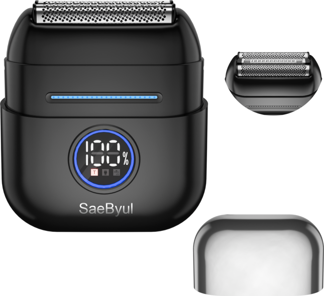 SaeByul 미니 휴대용 전기면도기 3중날 자석분리형 남자 전동면도기 RUN 터치슬라이드 방수 잔량표시 충전식 여행용 선물, 블랙