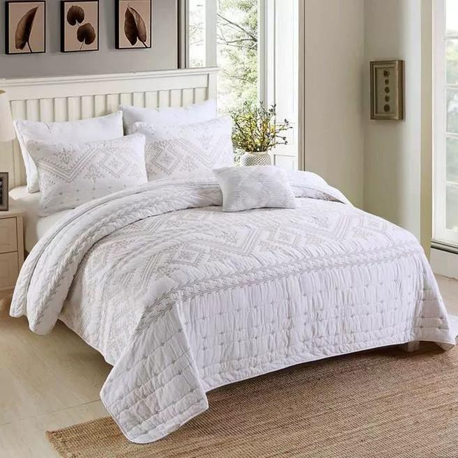 양면 베드 순면 이브리다, 화이트 크로스 자수