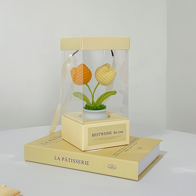 生日禮物閨蜜郁金香花束禮盒教師節伴手禮母親節送媽媽教師節禮品, 1個, 黃色兩頭郁金香禮盒裝