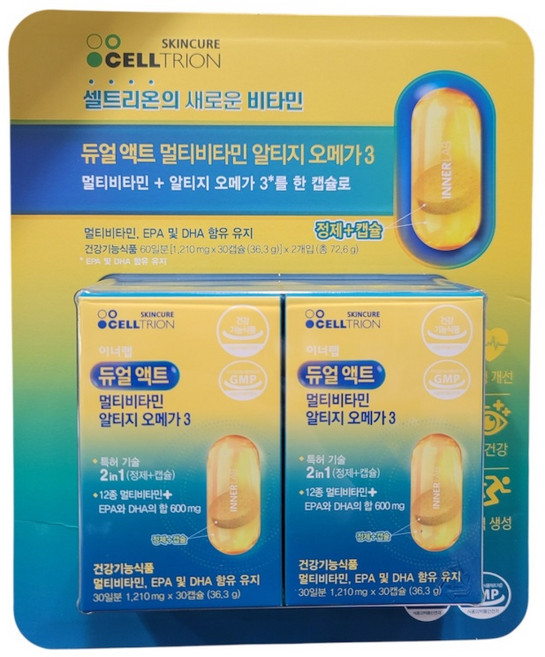 셀트리온 듀얼액트 30캡슐 x 2입 멀티비타민 알티지 오메가3, 30정, 2개