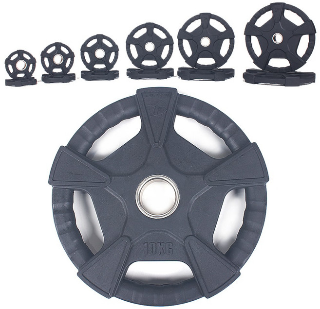 포스스포츠 5구핸들 고무 중량원판(50mm) 1.25kg~20kg/바벨/플레이트/역기봉/중량봉, 블랙, 1개, 20kg