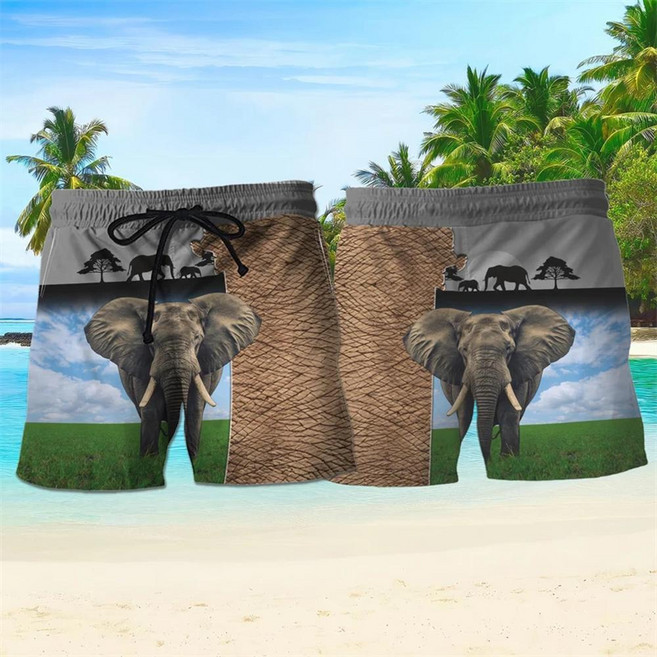 재미 있은 코끼리 그래픽 하와이 짧은 바지 여름 캐주얼 휴가 인쇄 해변 반바지 수영 트렁크, 1개, 10. Shorts-ZFA42671 / A. 10...