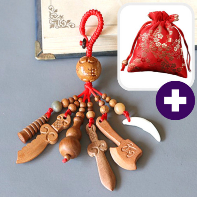 행운공방 복숭아나무 6종 열쇠고리 키링 홍복주머니 증정 비방용품 액운방지 삼재소멸, 1개, 복숭아원목