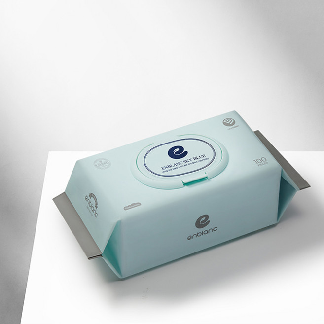 [공식]앙블랑 아기물티슈 스카이 블루 캡형 100매X10팩 SB10, 63g, 100매, 10개