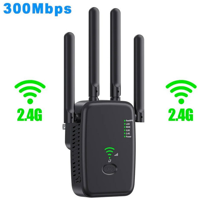 1200MBPS 무선 WIFI 리피터 신호 부스터 듀얼 밴드 2.4G 5G 익스텐더 802.11AC 기가비트 WPS 라우터, 2.4G 300Mbps Bla, 5) 2.4G 300Mbps Black  EU 플러그, 1개