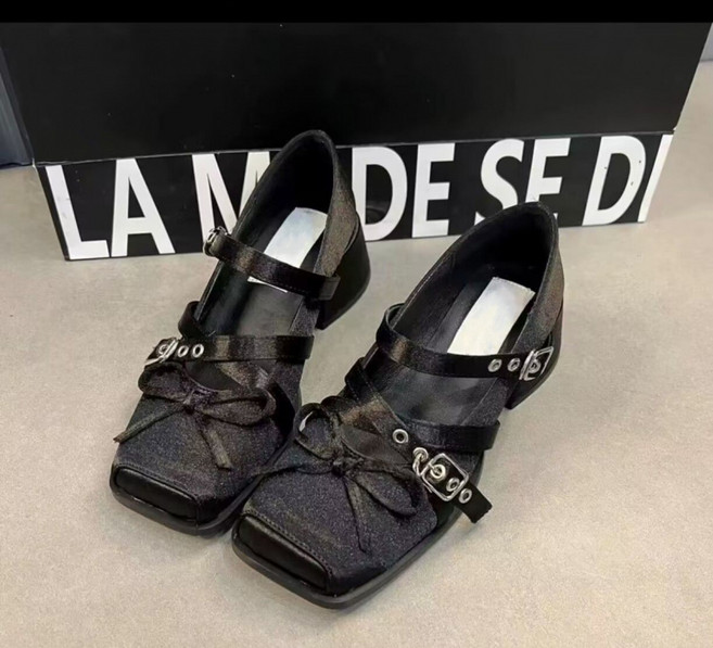 COSYEVNO 여성 스퀘어토 스트랩 중굽 구두 리본 데일리 CXJlfx-02