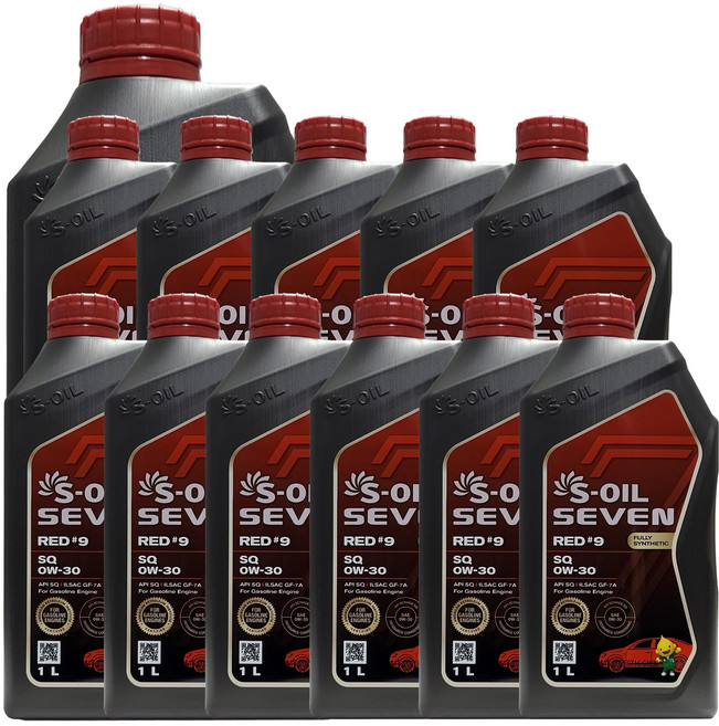 에스오일 세븐 레드 9 SQ 0W30 1L x 12개 1박스 가솔린 LPG 전용 100% 합성 엔진오일 (5W30 대체시 연비개선)