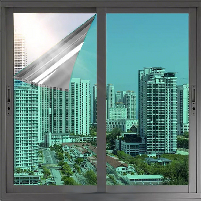 SEVOREN 단열필름 사생활보호 썬팅 자외선차단 베란다 창문 시트지, 에메랄드 실버