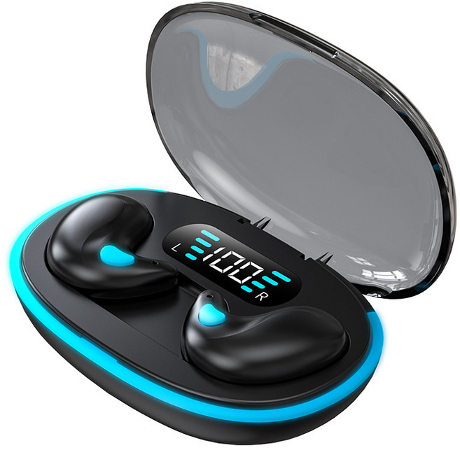 熱銷X55睡眠藍牙耳機骨傳導迷你降噪超長續航帶數顯馬卡龍色, 盒裝, 黑色