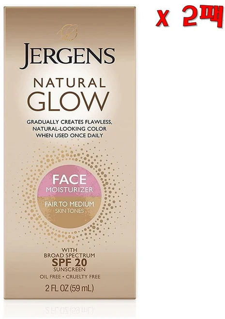 Jergens Natural Glow Self Tanner Face Moisturizer Fair to Medium Skin Tone 저겐스 내추럴 글로우 셀프 탠너 페이스 모이스, 59ml - 쿠팡