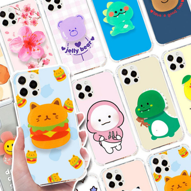 갤럭시X커버5 전용 투명 범퍼 손가락 거치대 케이스 G525 시바견 지방이 냥이