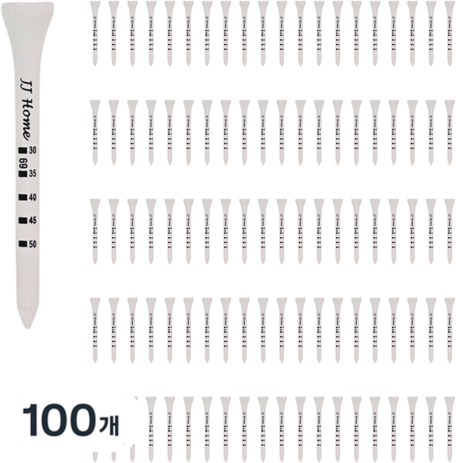 제이제이홈 스텝조절 우드 골프티, 100개, 화이트