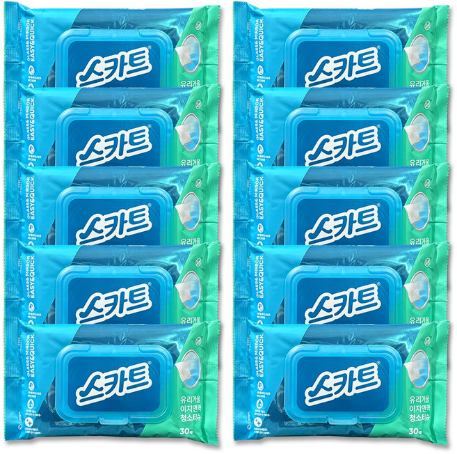 스카트 이지앤퀵 유리거울 청소티슈 30매입, 화이트, 10개