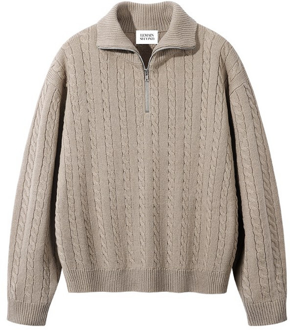 제타22 남녀공용 고급 워셔블 프리미엄 베이직 오버핏 꽈배기 케이블 반집업 카라 니트 [1865]