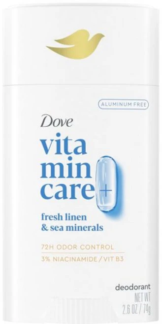 도브 비타민 케어+ 데오도란트 스틱 프레시 린넨 & 씨 미네랄 알루미늄 프리 2.6온스, 도브 비타민 케어 데오도란트 스틱 프레시 린넨 씨 미네, 74g, 1개 - 쿠팡