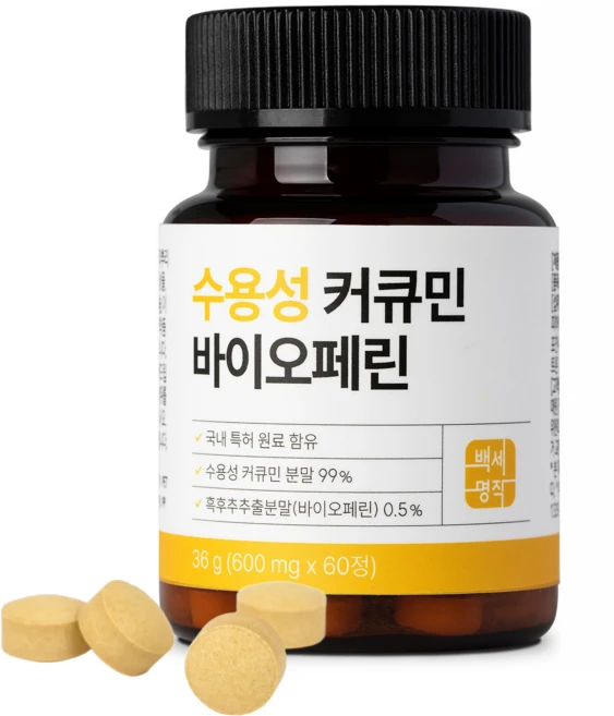 백세명작 수용성 커큐민 바이오페린 강황 시니어 36g, 1개, 60정 - 쿠팡