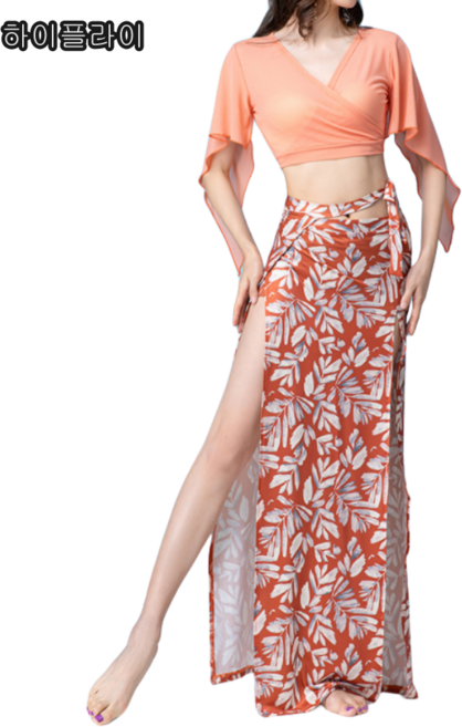 스윗 성인 밸리 벨리 댄스복 랩스커트 세트, 오렌지