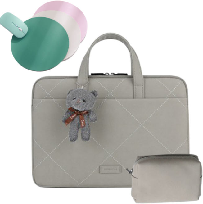 루미에르 예쁜 노트북 가방 파우치 엘지그램 삼성 갤럭시북 + 가죽마우스패드, 라이트그레이, 라이트그레이 13인치
