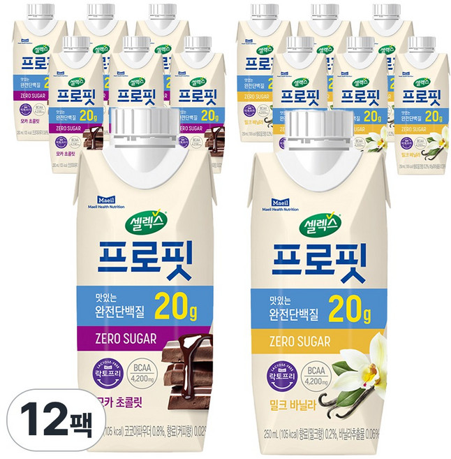 셀렉스 프로핏 250ml 12팩(모카초콜릿 6팩+밀크바닐라 6팩), 12개
