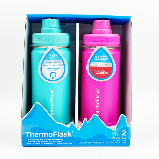 써모플라스크 보냉병 보온병 세트 2PK THERMOFLASK 코스트코, 474ml [민트/핑크 ]