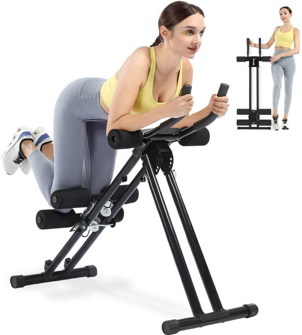 HVO 4단계 높이조절 AB 머신 - 접이식 저장 간편 100kg 내구성 가정용 복근 코어 운동기구 (한국어 설명서 포함), 검정색, AB05-BLK