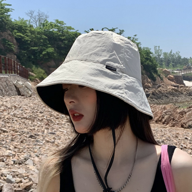 로지무드 여성 벙거지 등산 모자 끈 버킷햇