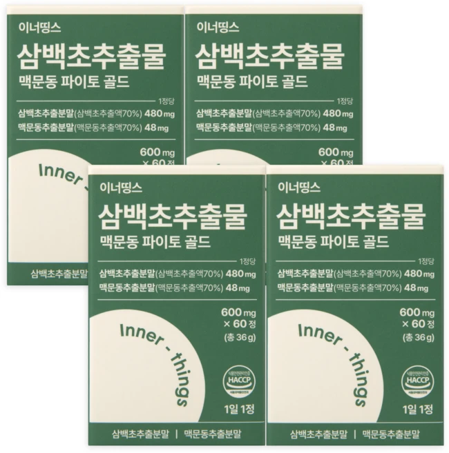 이너띵스 삼백초 추출물 맥문동 파이토 골드 HACCP 인증, 4개, 60정 - 쿠팡