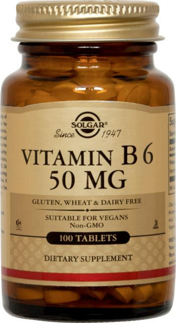 SOLGAR 無麩質無糖維他命B6素食膠囊 50mg, 100顆, 1罐