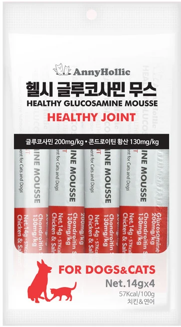 애니홀릭 반려동물 헬시 글루코사민 무스 간식 영양제 치킨 연어 맛, 4회분, 관절, 1개 - 쿠팡