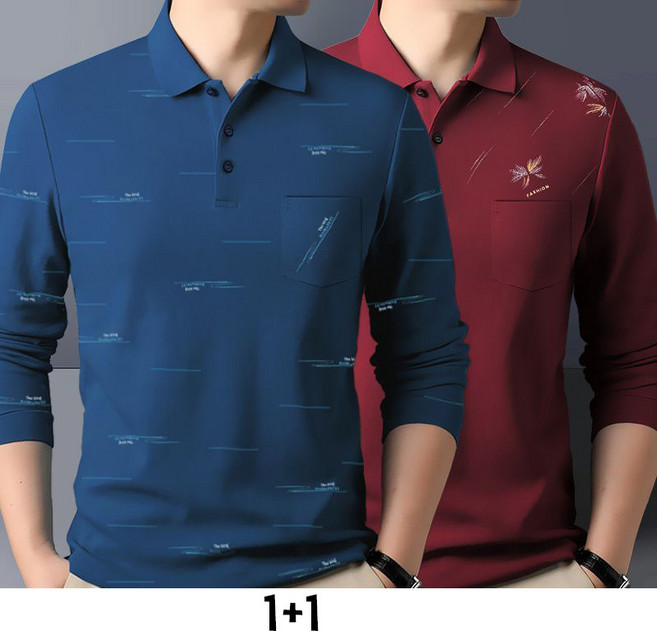 1+1 중년 남성 폴로넥 티셔츠 캐주얼 봄 가을 터틀넥 긴팔티 루즈핏 프리미엄 중장년 아빠 폴로 셔츠 RSH