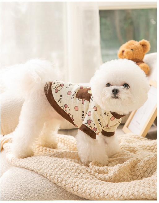 라벨드몽드 강아지옷 면티셔츠 포켓 실내복, 브라운, 1개