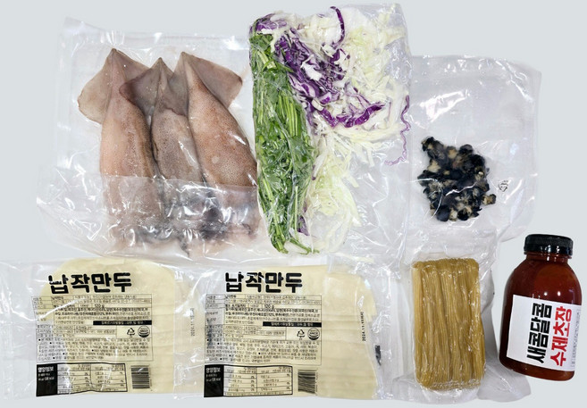 오징어회무침 포항 새콤매콤 비법양념 납작만두 밀키트1.1kg, 1개, 1.1kg