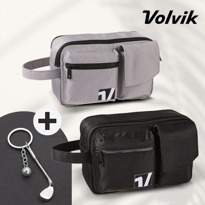 볼빅 골프 파우치 파우치백 남녀공용 투지퍼 분할수납 메탈 키링 포함, 1개, .