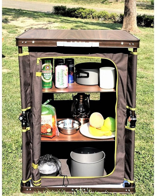 캠프365 3단 캠핑 수납장 폴더블쉘프 접이식 쉘프 수납대 드라이어 캐비닛 옷장, 3단(다크골드), 1개, 1단