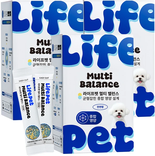 강아지 고양이 종합영양제 30포 라이프펫 멀티밸런스 전연령 멀티비타민, 3개, 30회분 - 쿠팡
