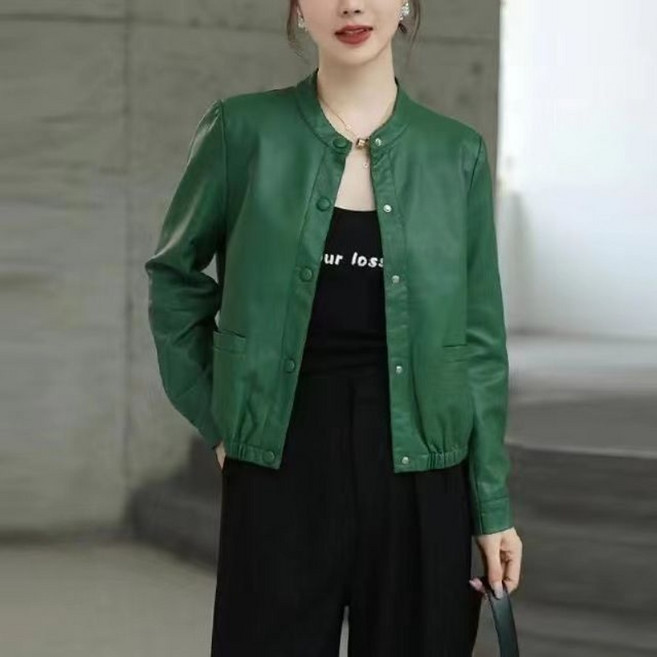 COSYEVNO 여성 숏 가죽 자켓 루즈핏 캐주얼 패션 봄가을 코트