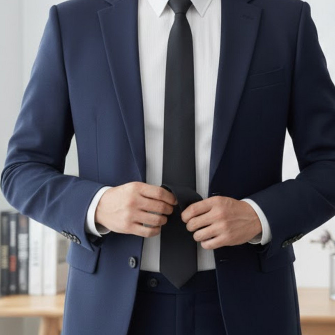 펄빈 고급 자동 검정 넥타이