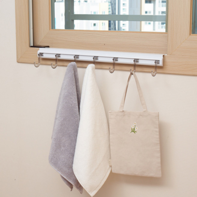 웰렉스 창틀옷고리 (가로 30CM ~ 100CM + 옷고리), CU607(레일 60CM + 옷고리 7개), 1개