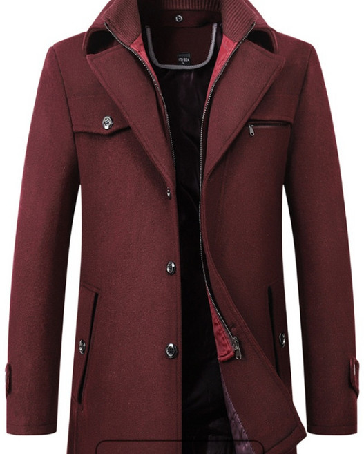 POMTOR 남성용 모직 코트 깔끔한 디자인 구김 방지 클래식 카라 울 코트