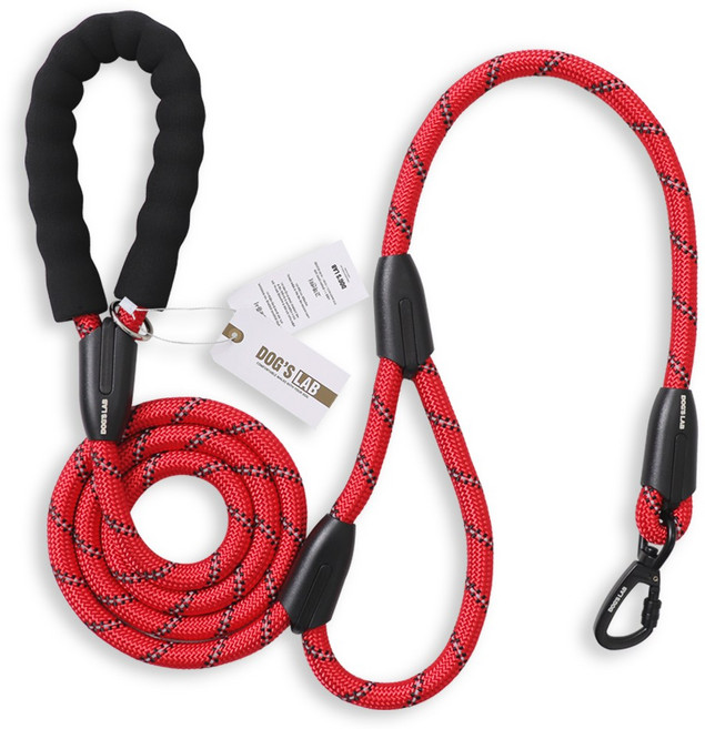 독스랩 강아지 소형견 중형견 대형견 리드줄 양손 그립 로프 1.8M, 레드, 1개