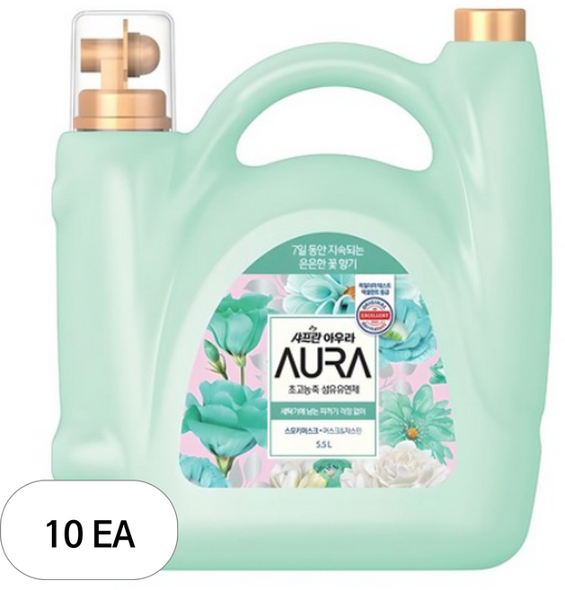 아우라 초고농축 섬유유연제 스모키머스크 자스민 향 본품, 5.5L, 10개