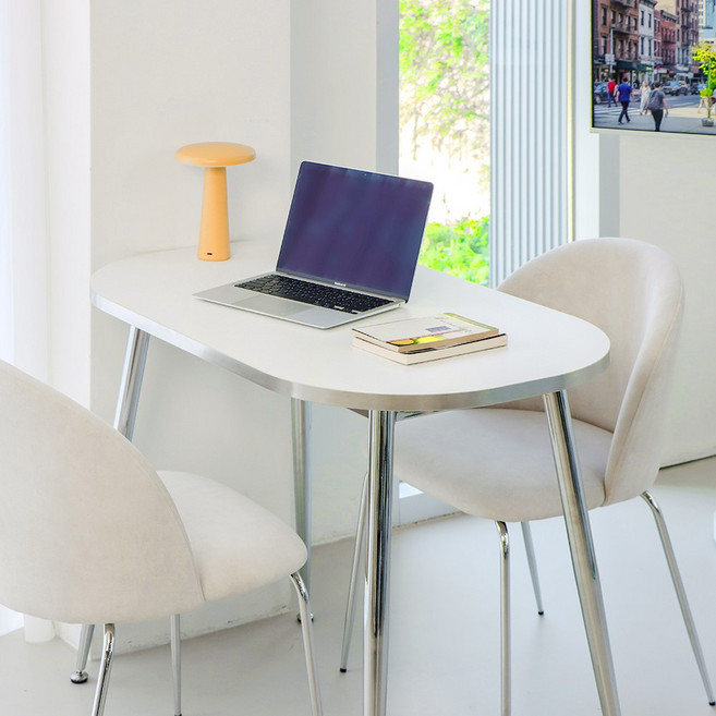 상도가구 더메종 헤일리 식탁 테이블 타원형 거실 카페 다이닝, 2인용, 화이트+실버